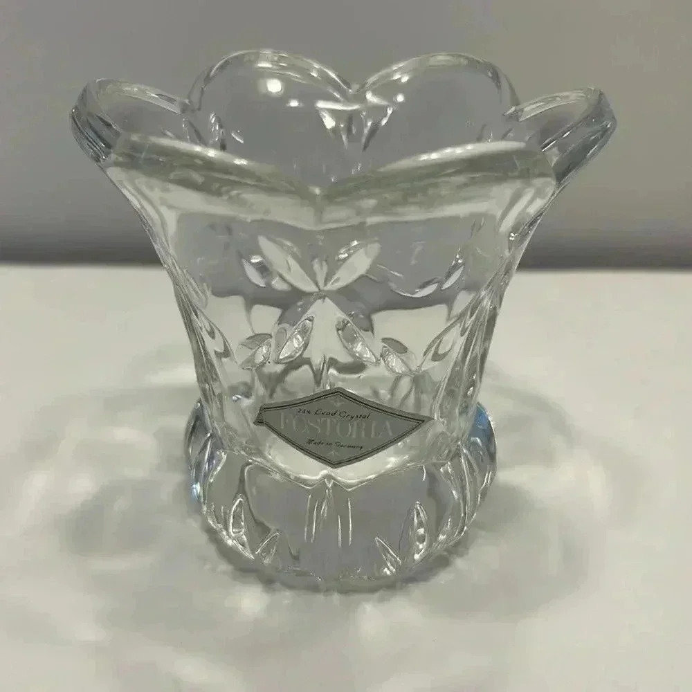 Fostoria 24% lead crystal bud vase / toothpick holder made in Germany